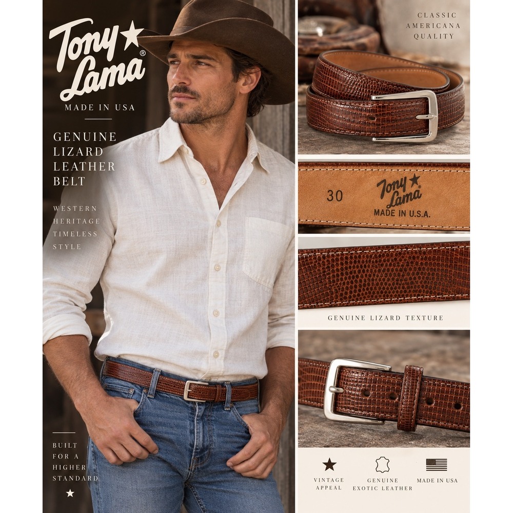 Tony Lama Genuine Lizard Leather Belt Size 30 Made USA Western Vintage